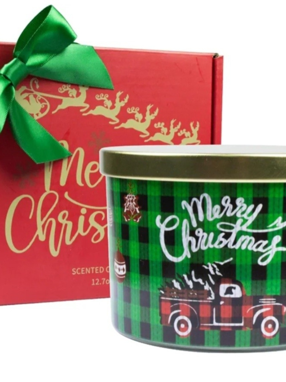 Red Truck Plaid Candle Large New Christmas Tree Scent 3 Wick